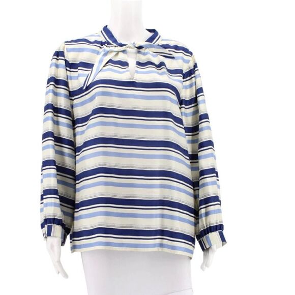 J. Crew collection 100% silk twill stripe tie neck blouse top shirt - Picture 2 of 9